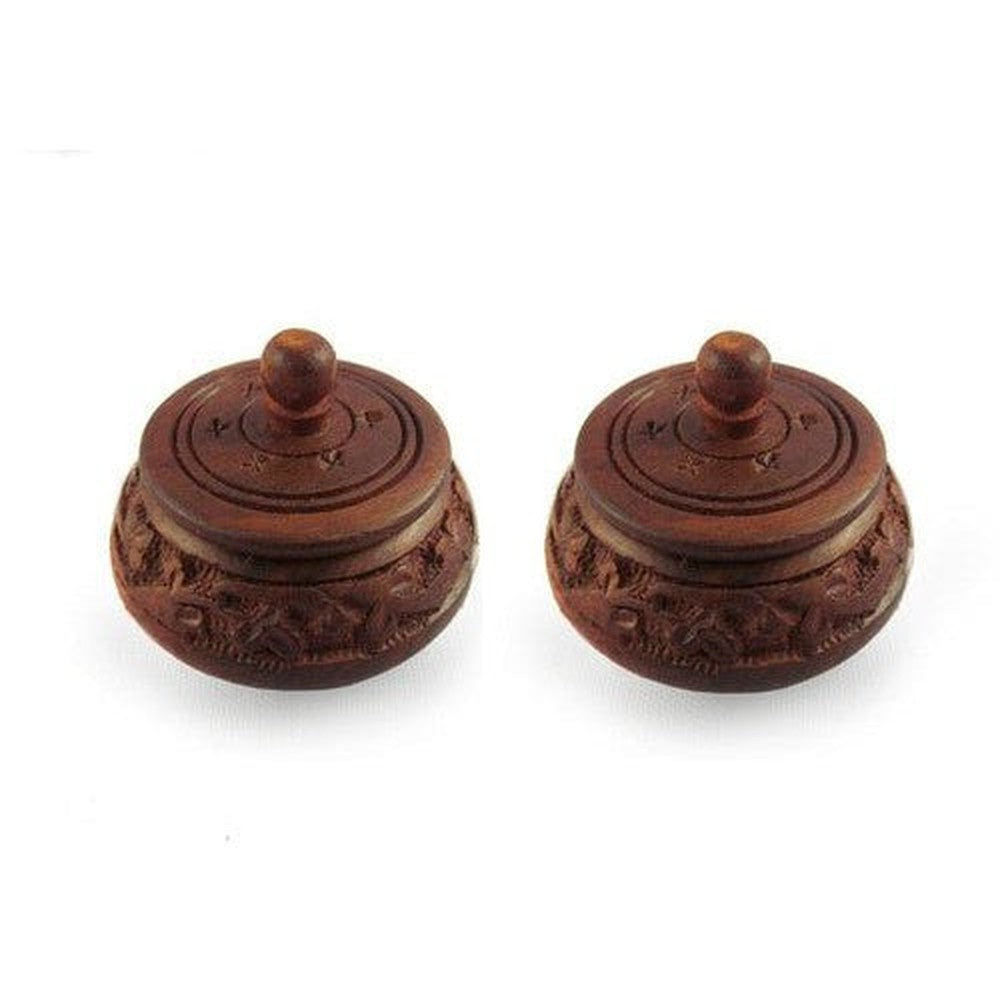 Sheesham Wood Carved Round Shringar Box (Brown, 2.5 x 2.5 x 2 Inches)