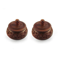 Sheesham Wood Carved Round Shringar Box (Brown, 2.5 x 2.5 x 2 Inches)