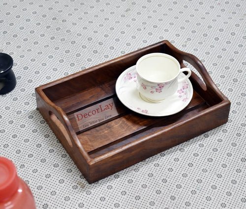 Sheesham Wood Handmade Serving Tray For Breakfast Tea Coffee (27.94 x 20 x 7.5 cm) - Decorlay
