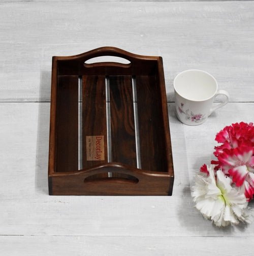 Sheesham Wood Handmade Serving Tray For Breakfast Tea Coffee (27.94 x 20 x 7.5 cm) - Decorlay