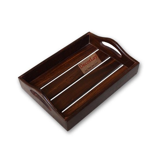 Sheesham Wood Handmade Serving Tray For Breakfast Tea Coffee (27.94 x 20 x 7.5 cm) - Decorlay