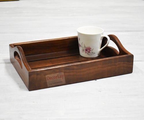 Sheesham Wood Handmade Serving Tray For Breakfast Tea Coffee (27.94 x 20 x 7.5 cm) - Decorlay