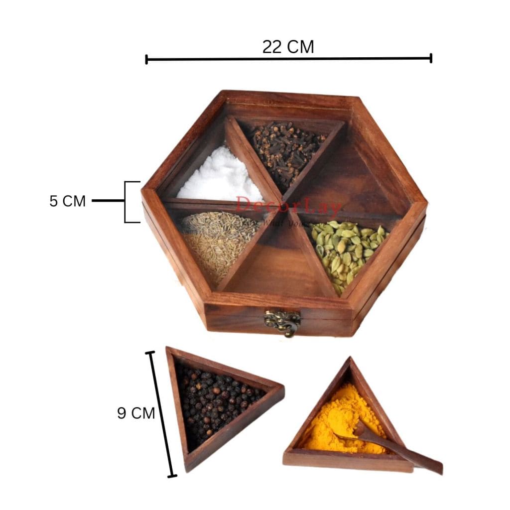 Sheesham Wood Masala Box, Spice Box 6 containers - Decorlay