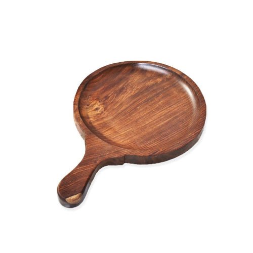 Sheesham Wood Round Pizza Pan/Plate Board with Handle 14 x 10 x 1 inches - Decorlay