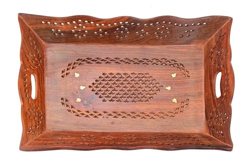 Sheesham Wooden Handmade Rectangular Serving Tray 12.5x8.5 inches - Decorlay