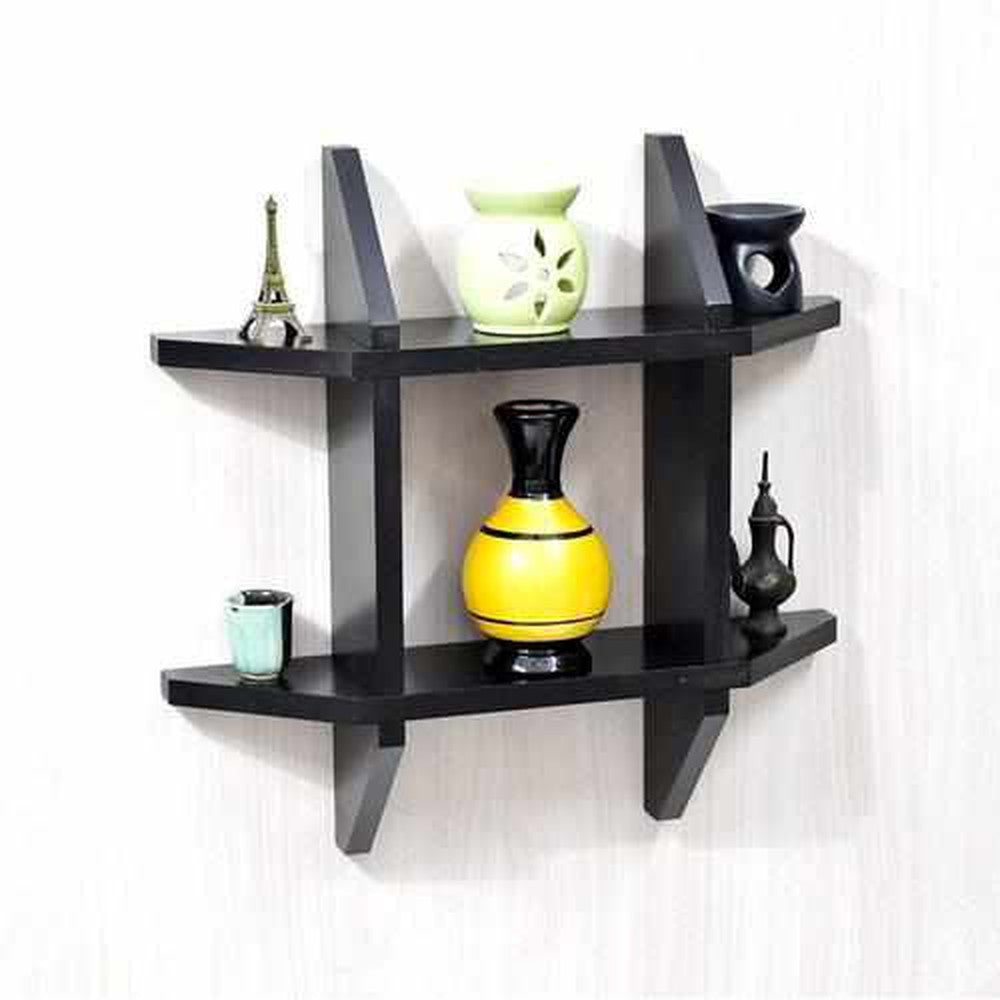 Space Saving Wall Shelves Rack 38.1D x 10.2W x 38.1H cm Black - Decorlay