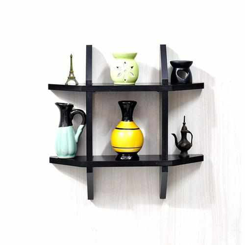 Space Saving Wall Shelves Rack 38.1D x 10.2W x 38.1H cm Black - Decorlay