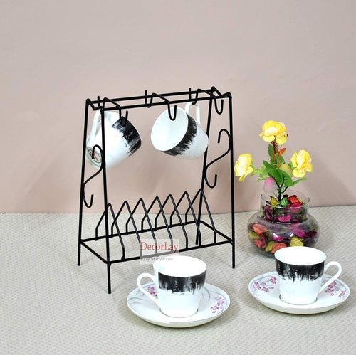 Space Saving Wrought Iron Cup and Saucer Stand Cup Holder - Decorlay