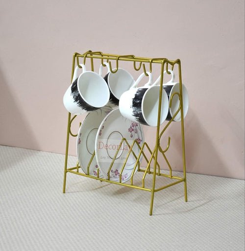 Space Saving Wrought Iron Cup and Saucer Stand Cup Holder Golden - Decorlay