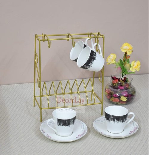 Space Saving Wrought Iron Cup and Saucer Stand Cup Holder Golden - Decorlay
