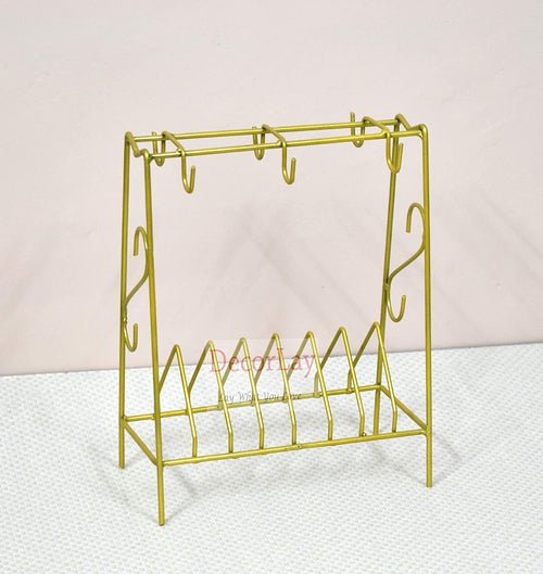 Space Saving Wrought Iron Cup and Saucer Stand Cup Holder Golden - Decorlay