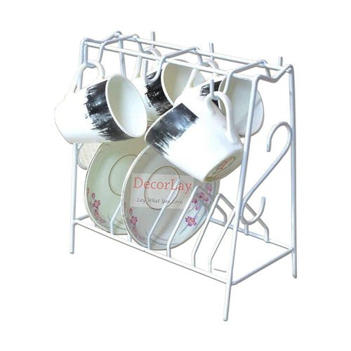 Space Saving Wrought Iron Cup and Saucer Stand Cup Holder White - Decorlay