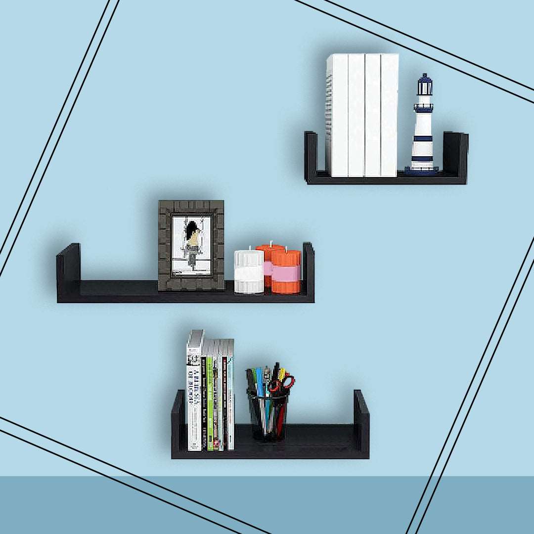 U Shaped Wall Shelves Floating Racks - Black - Decorlay