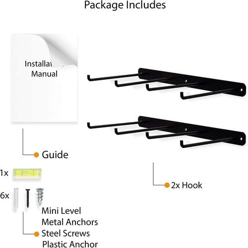 Wall Hooks for Pantry Organization and Storage (Black) 14” x 6” inches - Decorlay