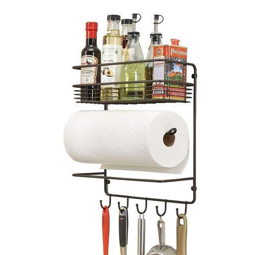 Wall Mount Paper Towel Holder with Storage Shelf and Hooks - Decorlay