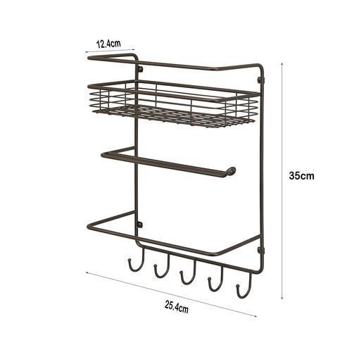 Wall Mount Paper Towel Holder with Storage Shelf and Hooks - Decorlay