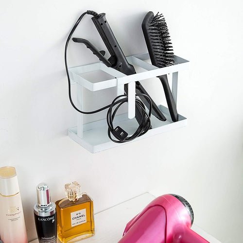 Wall Mounted Bathroom Rack, Hair Accessory Organizer | White 9x3x5.5 Inches - Decorlay