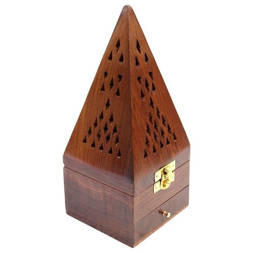 Wood Agarbatti Incense Stick Box and Dhoop Stand 8 x 8 x 13cm - Decorlay
