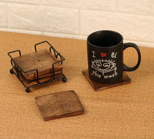 Wood and Iron Coasters Set Tea Coffee Beer and Other Drinks - Decorlay