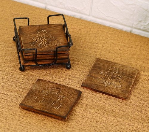 Wood and Iron Coasters Set Tea Coffee Beer and Other Drinks - Decorlay