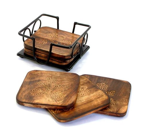 Wood and Iron Coasters Set Tea Coffee Beer and Other Drinks - Decorlay