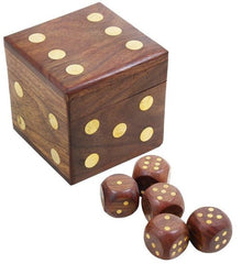 Wood Dice Set Casino 5 Complete Handmade Vintage | Storage Box - Decorlay