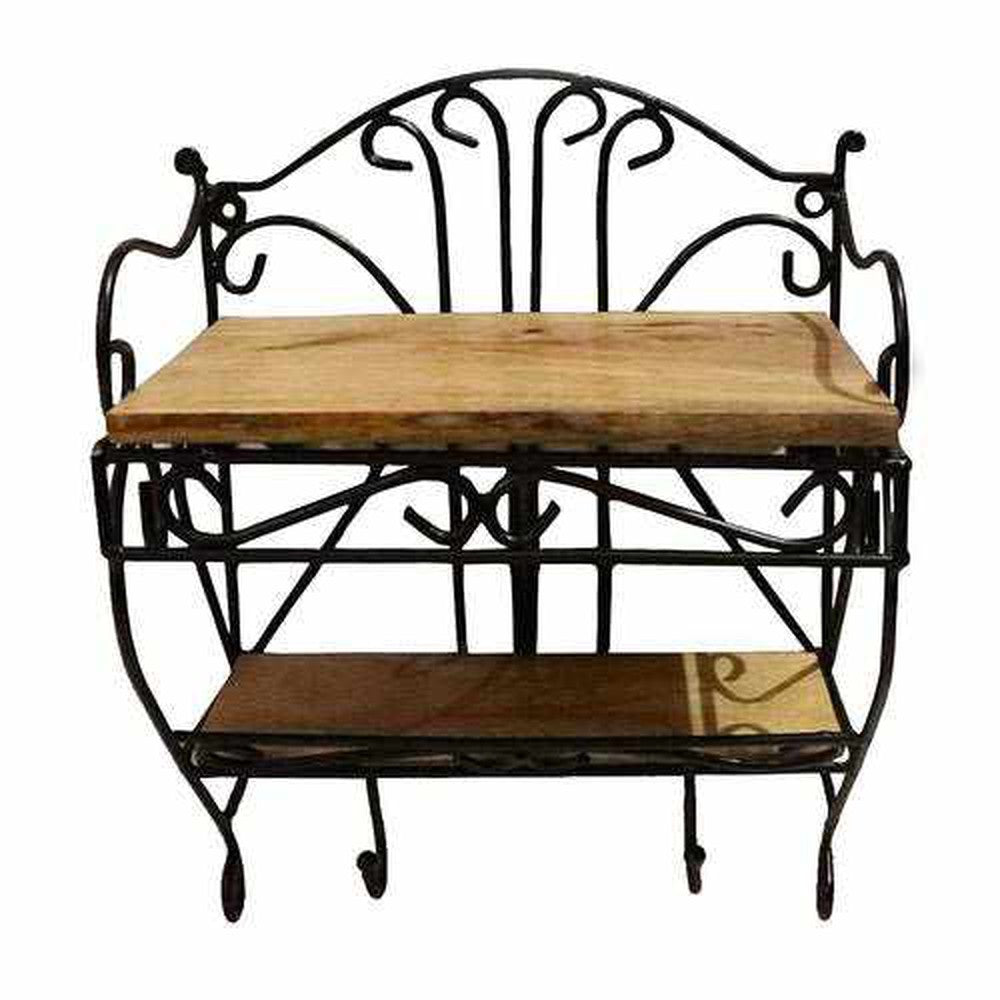 Wooden and Iron Wall Shelf for Set Top Box, Showpiece with Key Holder - Decorlay