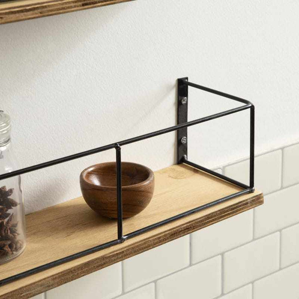 Wooden and Metal Floating Wall Shelves 18x4x4 Inches - Decorlay