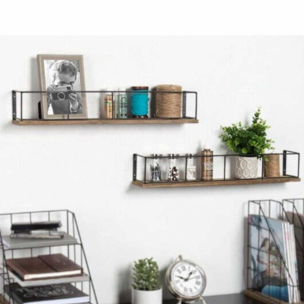 Wooden and Metal Floating Wall Shelves 18x4x4 Inches - Decorlay