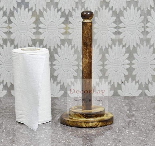 Wooden Antique Tissue Paper Holder, Napkin Roll Holder 6x6x10 Inches - Decorlay