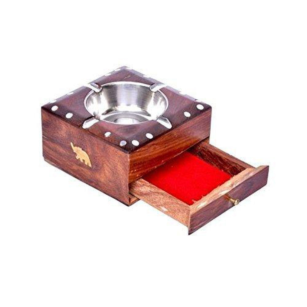 Wooden Ashtray with Cigarette Stand Uses in House/Office 11.5 x 13 x 6 cm