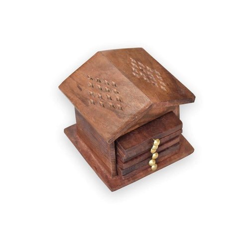 Wooden Coaster Inlay Design and Hut Shape Tea Coaster 4x4x4 Inches - Decorlay