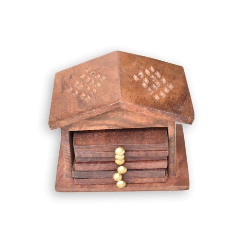 Wooden Coaster Inlay Design and Hut Shape Tea Coaster 4x4x4 Inches - Decorlay