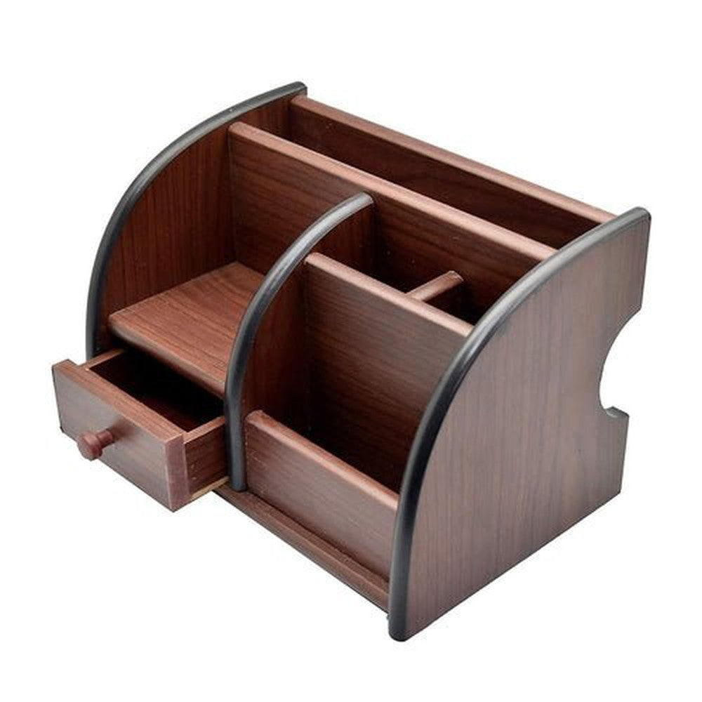 Wooden Desk Organizer Pen/Pencil Stand with Drawer 14.5x21.0x14.5 cm - Decorlay