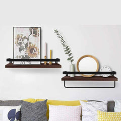 Wooden Floating Wall Mounted Shelf with Towel Rack Shelves Rustic Storage Shelves - Decorlay