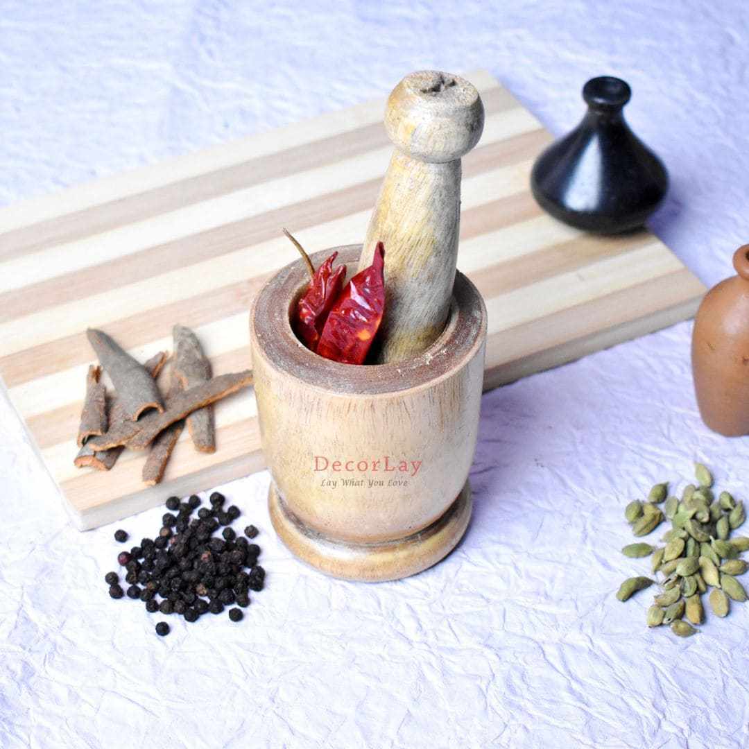 Wooden Grinder With Musal/Mortar and Pestle 12 x 6 x 9 cm - Decorlay