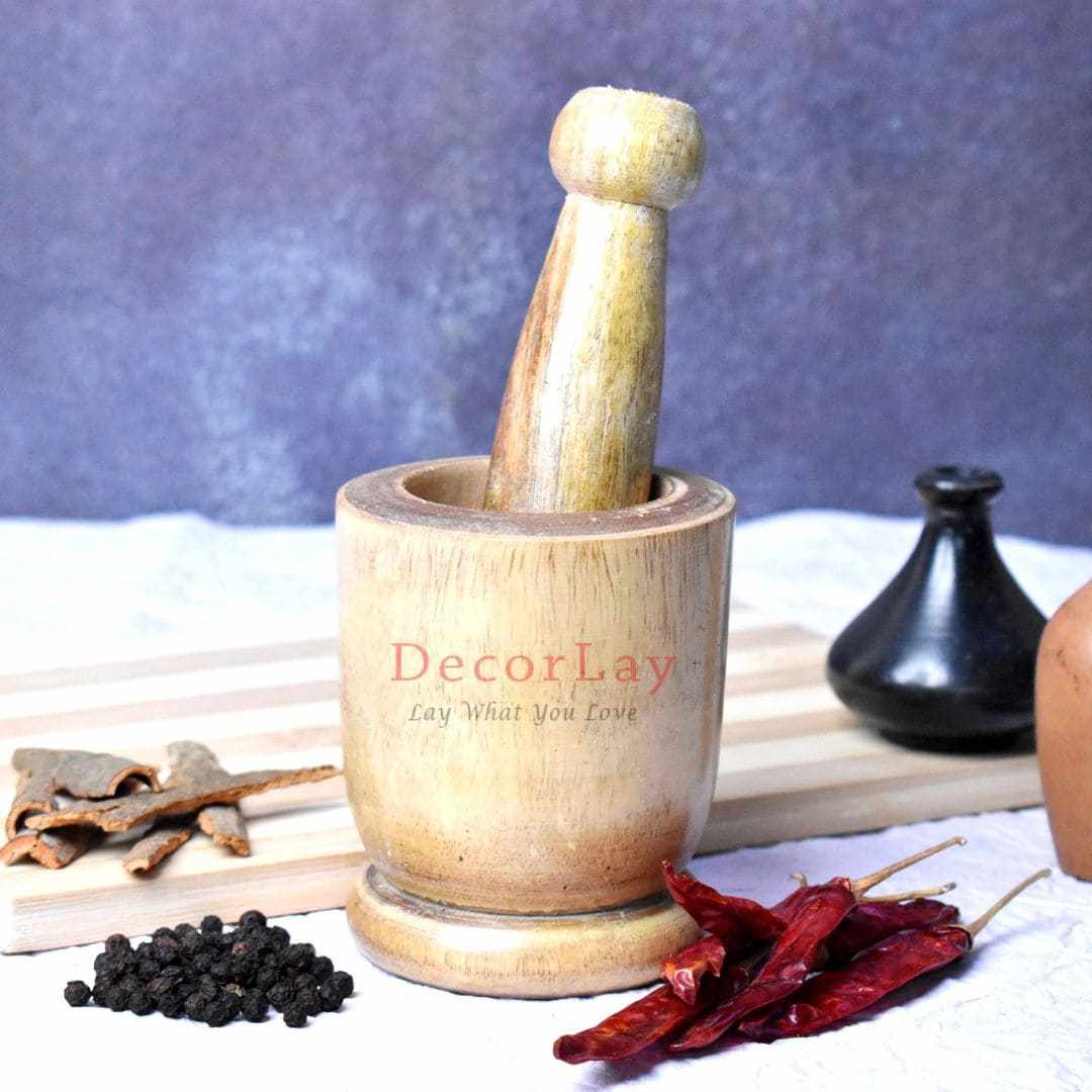 Wooden Grinder With Musal/Mortar and Pestle 12 x 6 x 9 cm - Decorlay