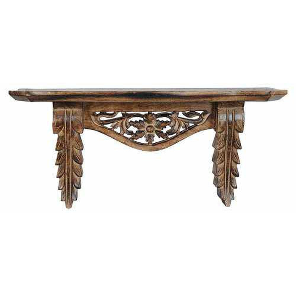 Wooden Hand Carved Wall Decor Shelf for Living Room (Brown) - Decorlay