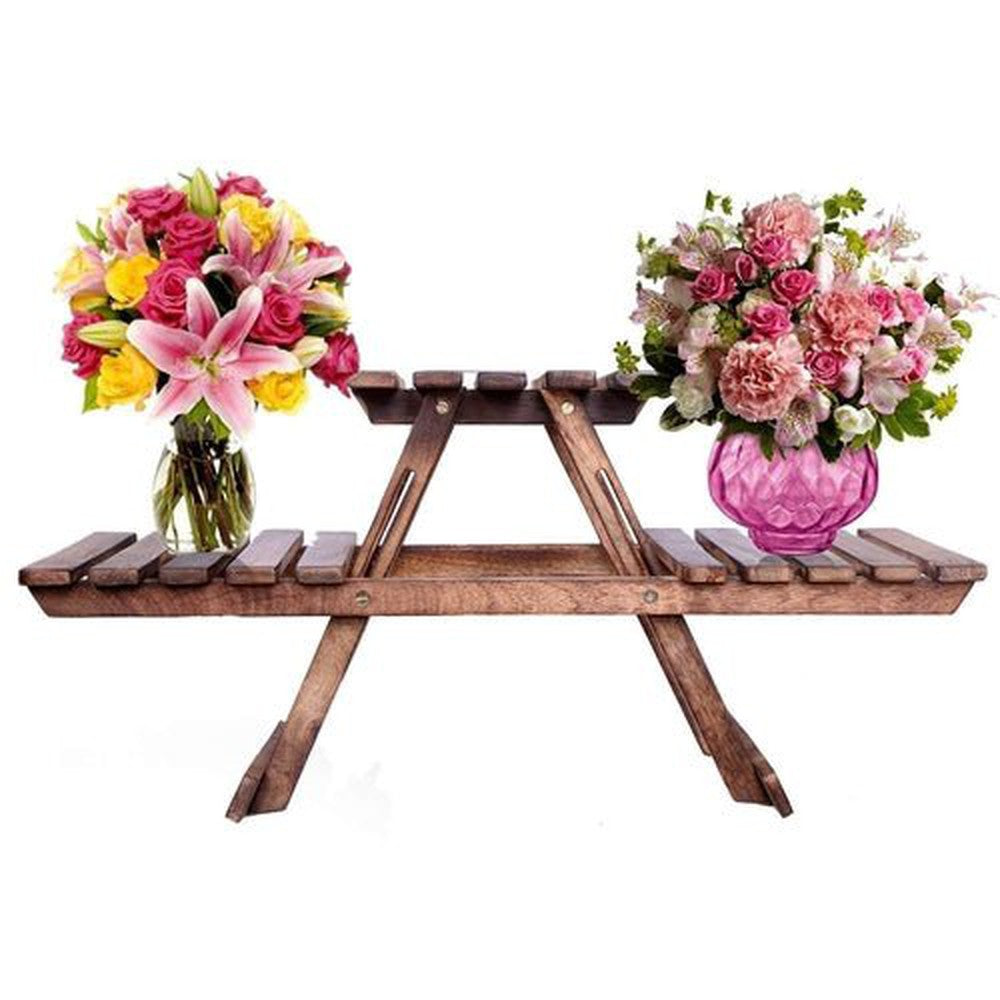 Wooden Handcrafted Antique Finish Foldable Flower Pot Plant Stand