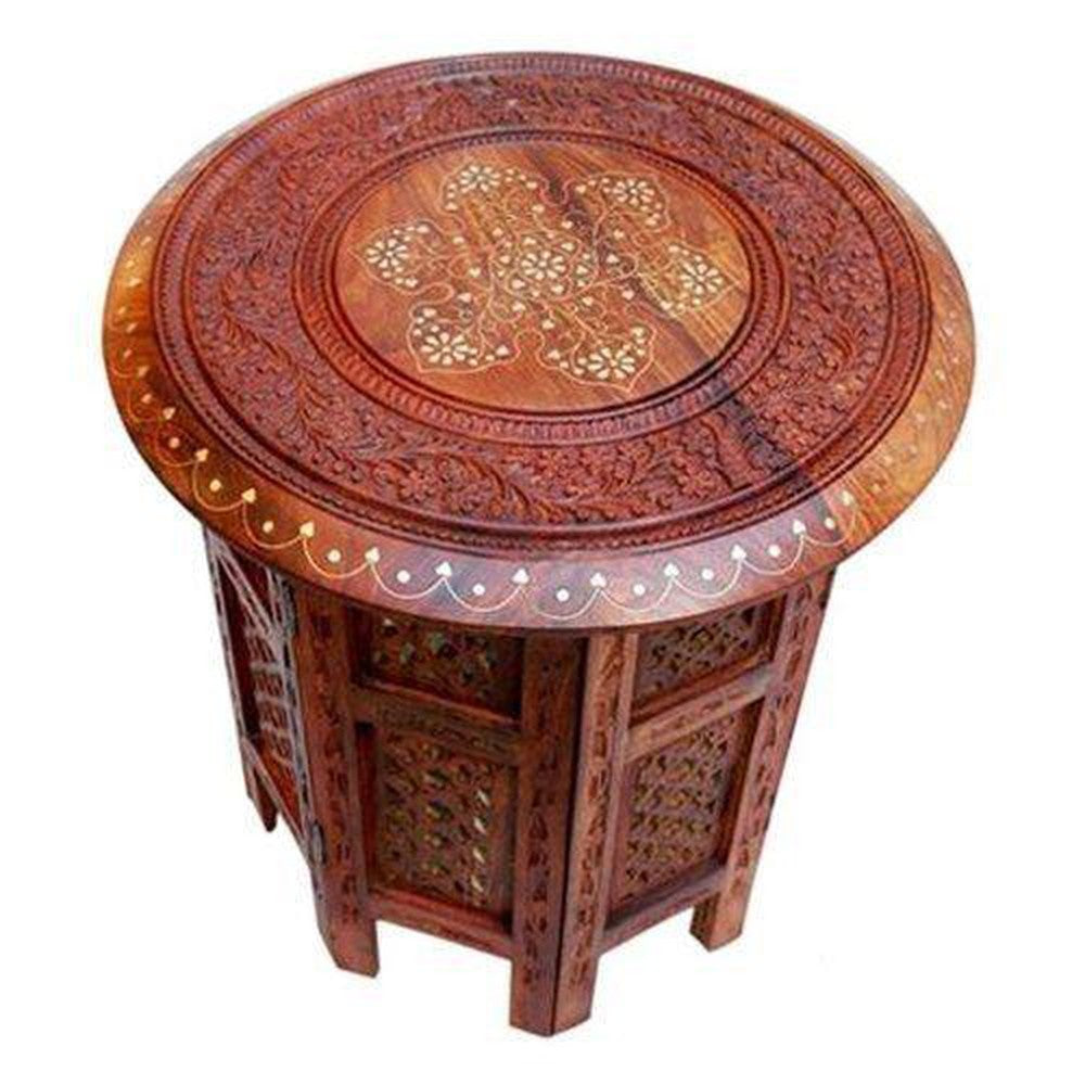 Wooden handcrafted carved folding coffee table | 12 Inches - Decorlay