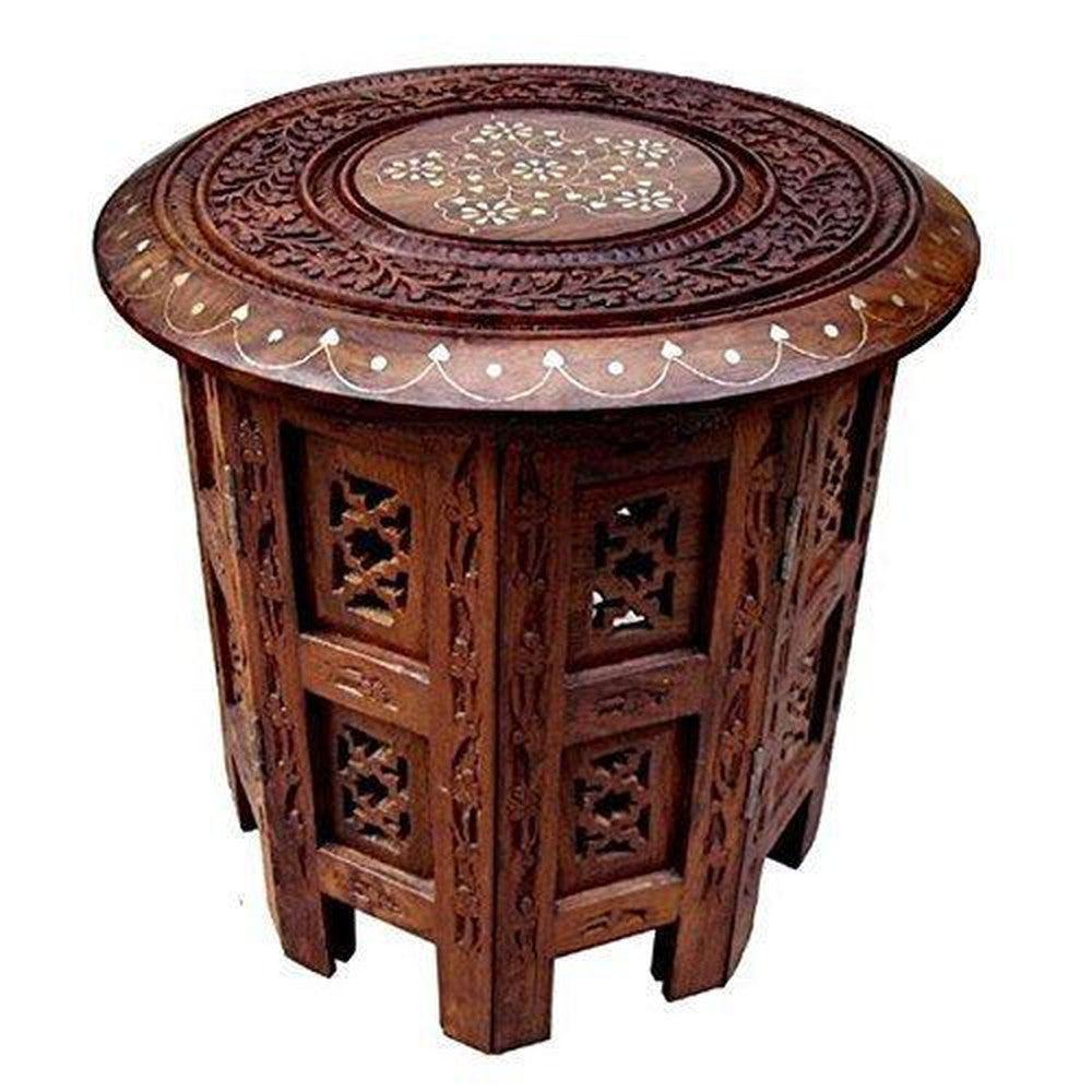 Wooden handcrafted carved folding coffee table | 12 Inches - Decorlay