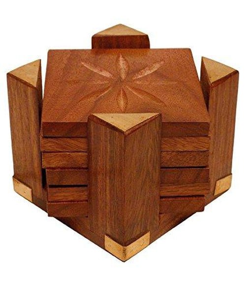 Wooden Handmade 4 Pillars Retro Square Coaster - Decorlay