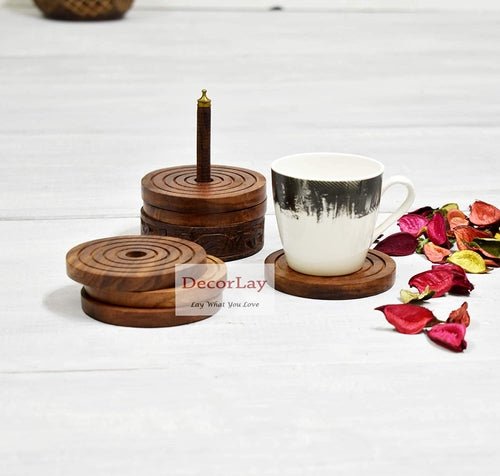 Wooden handmade beautiful coaster 3.5x3.5x4.5 Inches - Decorlay