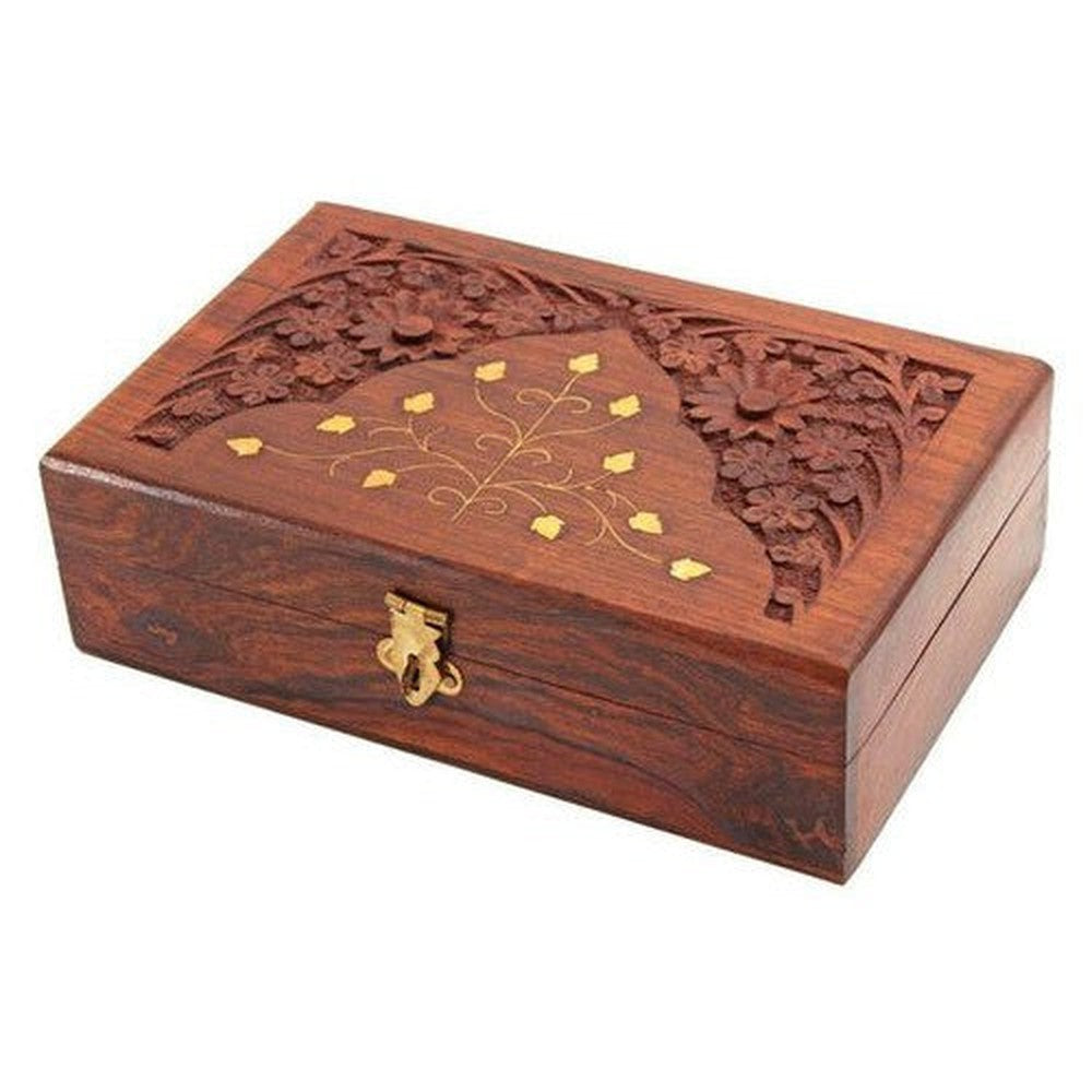 Wooden handmade hand carving jewellery box (15x10x5 cm - Decorlay