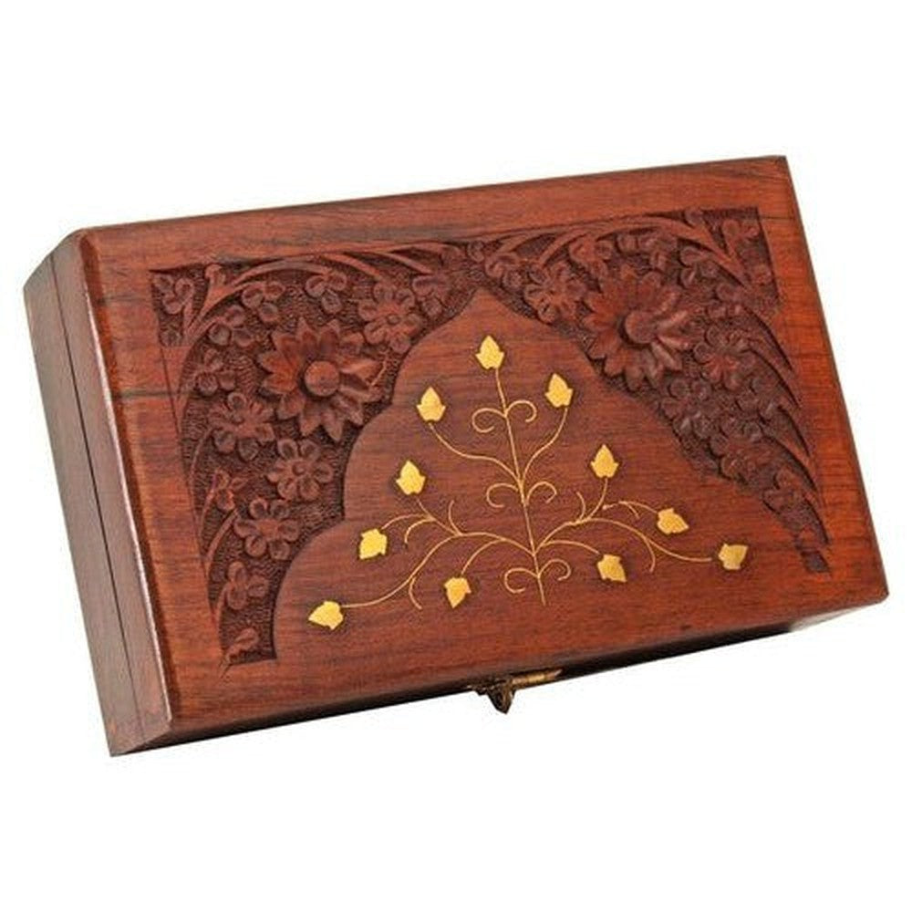 Wooden handmade hand carving jewellery box (15x10x5 cm