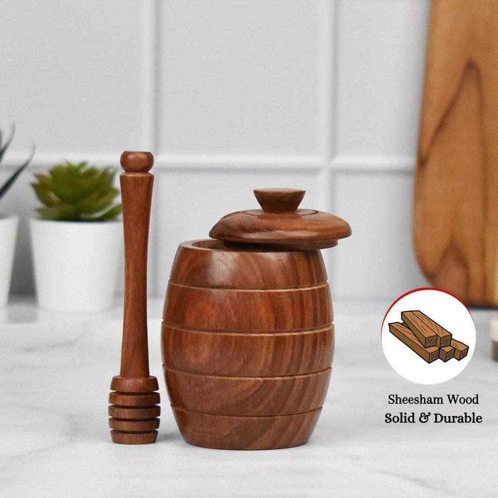 Wooden Handmade Honey Jar with Dipper - Decorlay