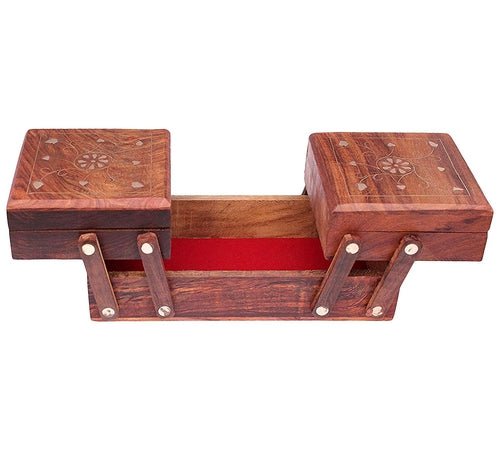 Wooden Handmade Jewellery Box with Hand Carved 20.3 x 10.2 x 7.6 cm - Decorlay