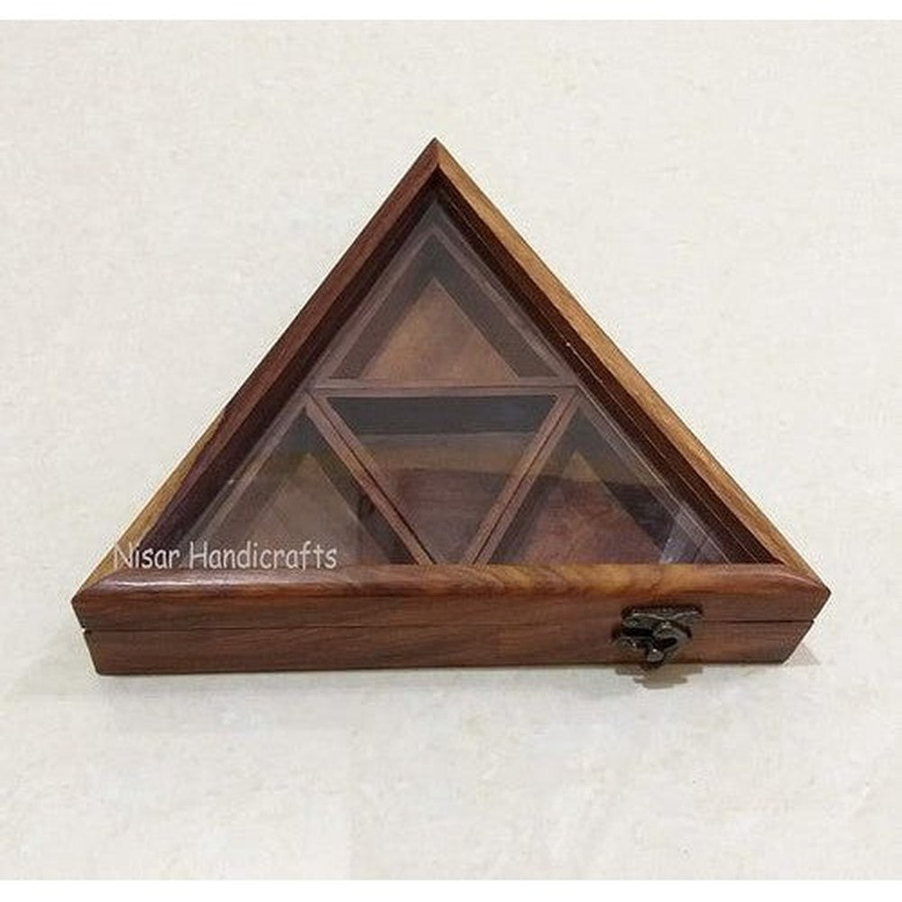 Wooden Handmade Masala box mulipurpose triangle shapes - Decorlay