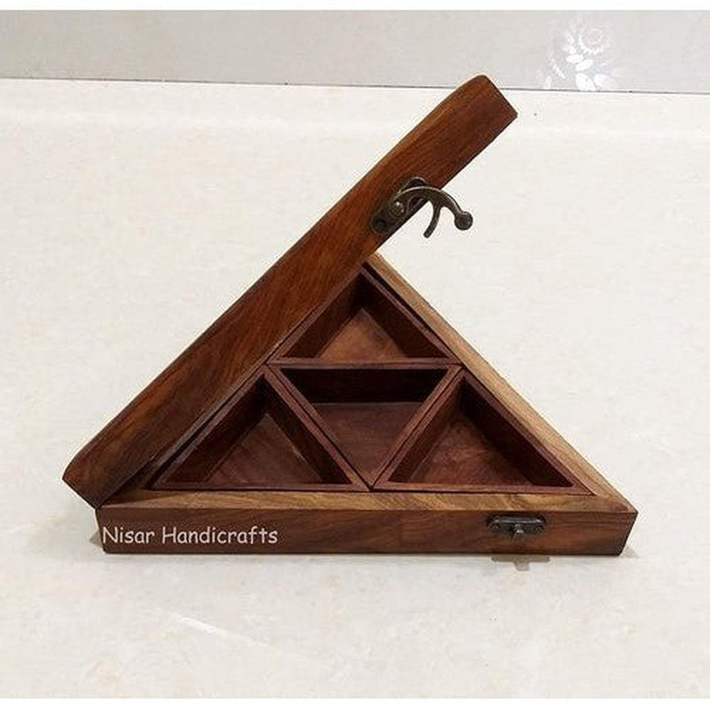 Wooden Handmade Masala box mulipurpose triangle shapes - Decorlay