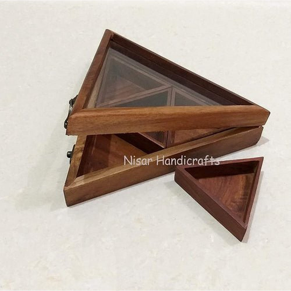 Wooden Handmade Masala box mulipurpose triangle shapes - Decorlay